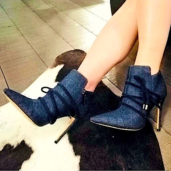 Alexandre Birman Magnanni Blue Denim Cloth Ankle Stiletto Boots